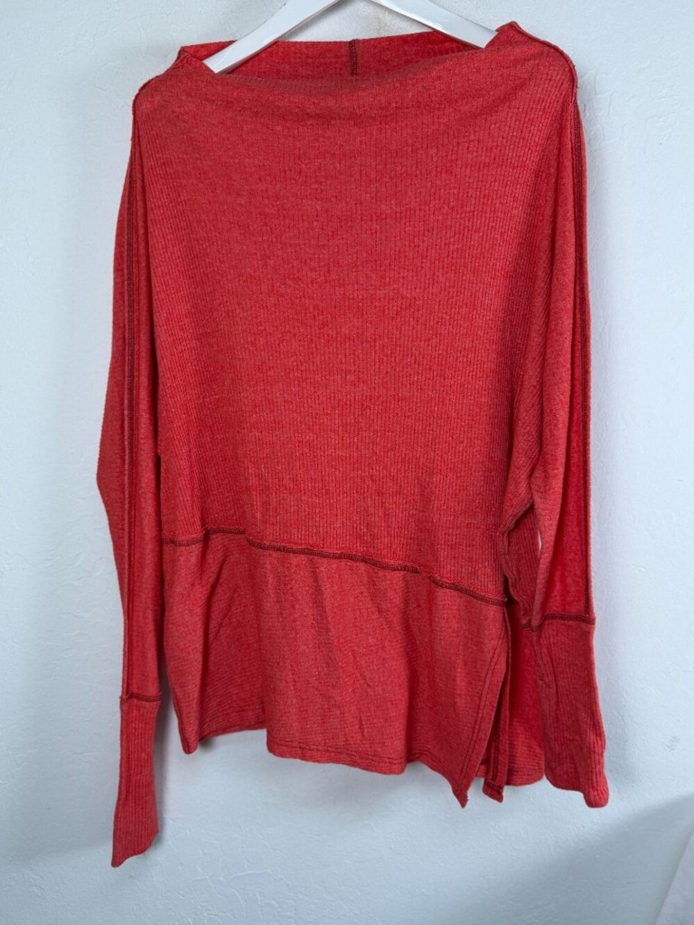 Free People Womens Thermal Top Tunic Shirt Large Coral Pullover Ribbed